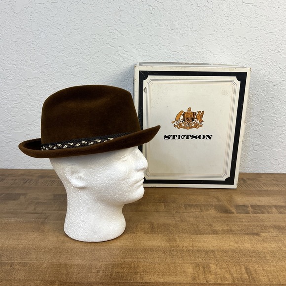 Stetson Accessories - Vintage Stetson The Sovereign Brown Fedora Hat Size 6 7/8 W/ Box
